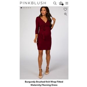 Burgundy Brushed Knit Wrap Fitted Maternity/Nursing Dress
